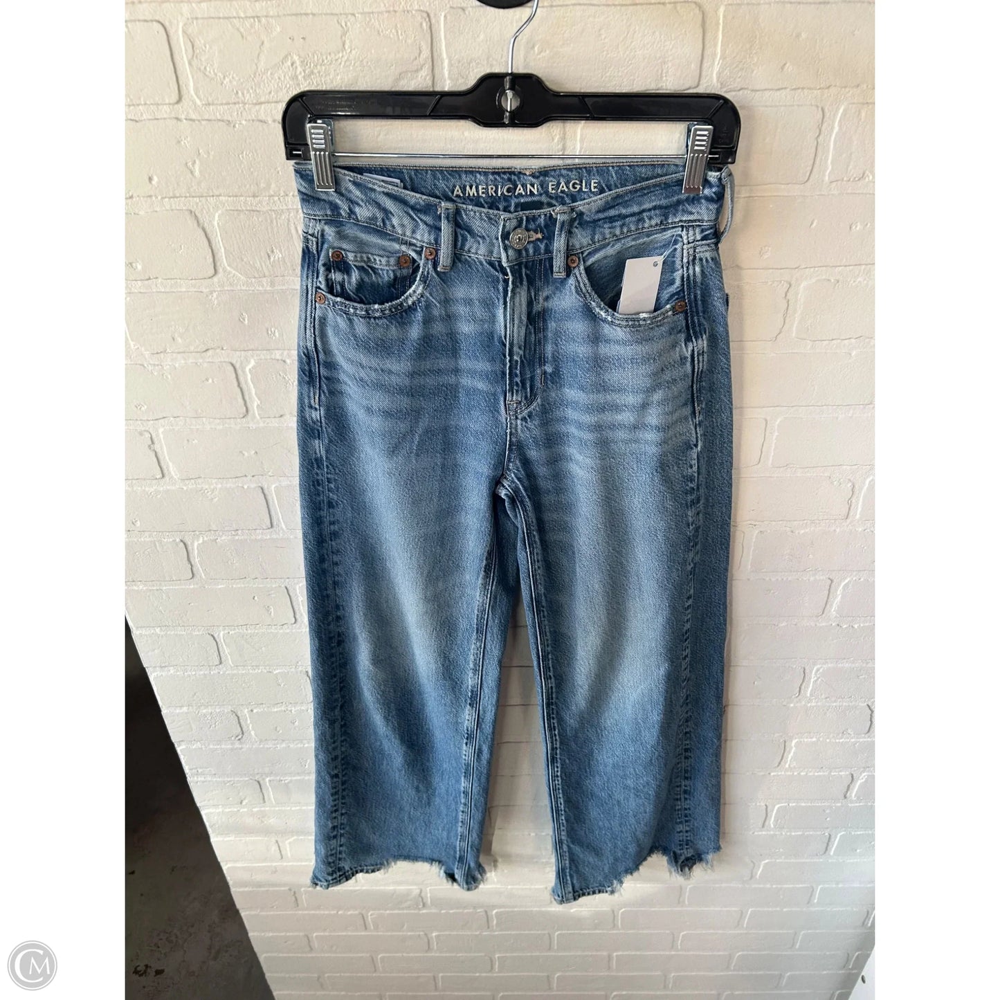 Jeans Wide Leg By American Eagle In Blue Denim, Size: 0