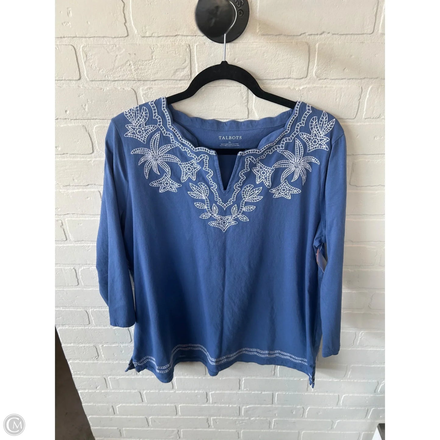 Top Long Sleeve By Talbots In Blue & White, Size: Xl