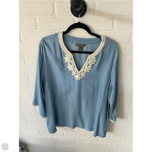 Top 3/4 Sleeve By Tommy Bahama In Blue & Cream, Size: Xl