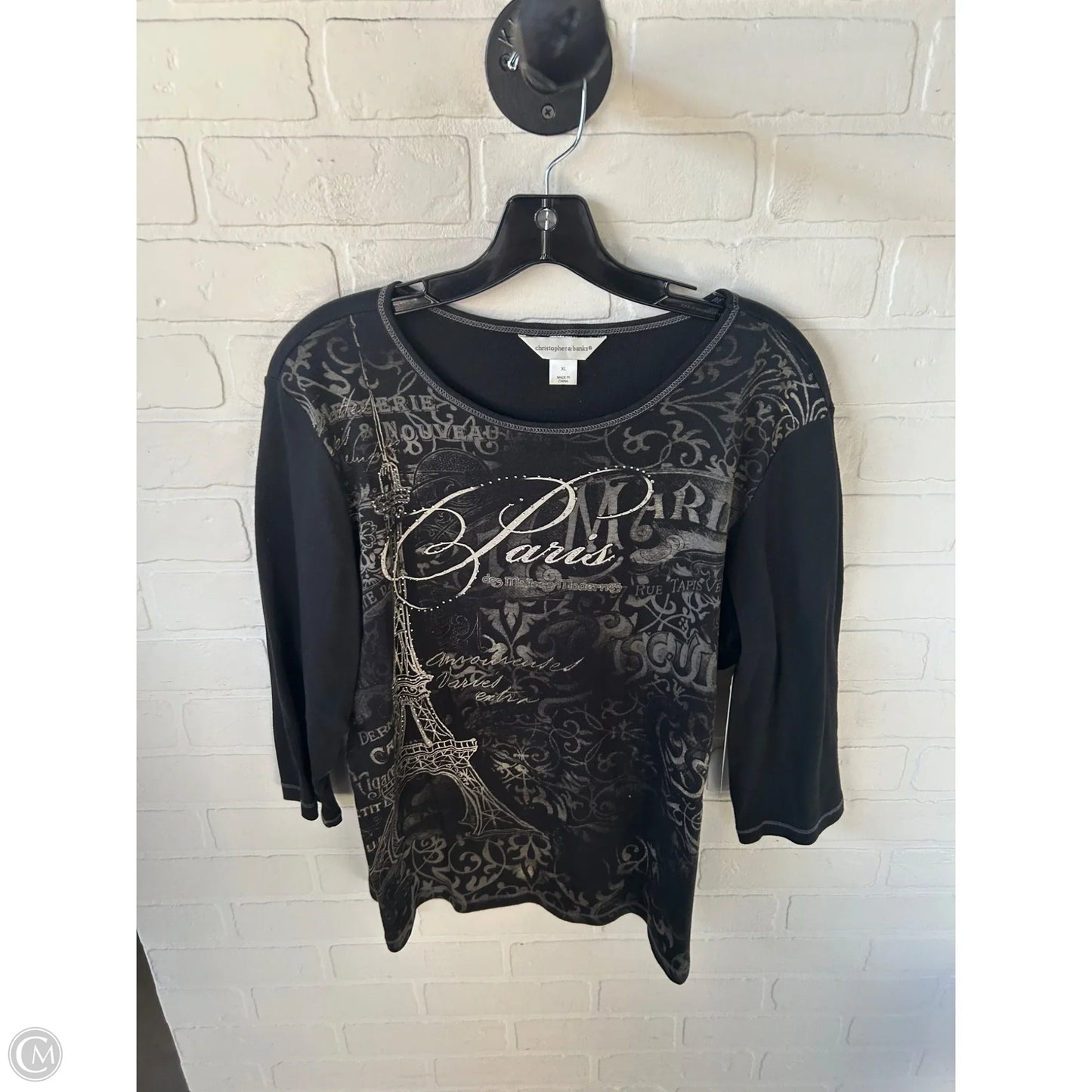 Top 3/4 Sleeve By Christopher And Banks In Black & Tan, Size: Xl