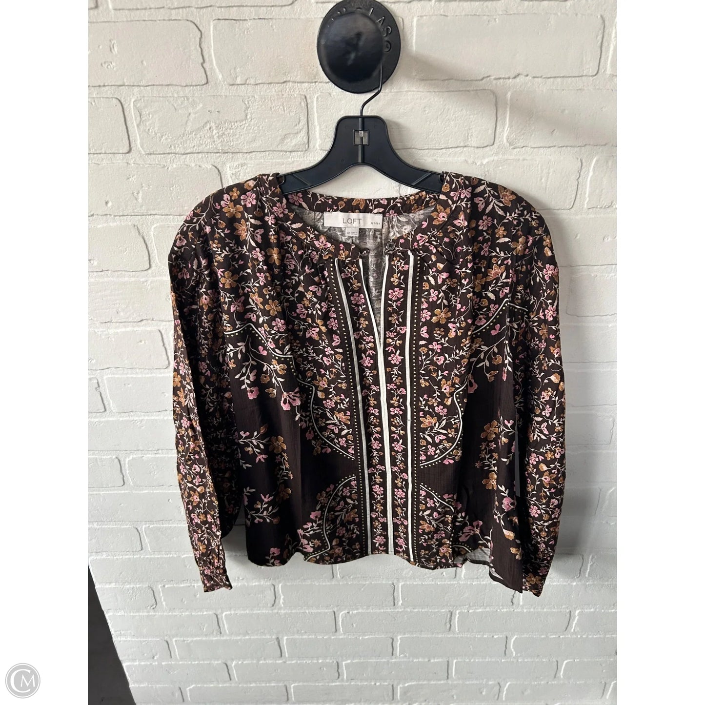 Top 3/4 Sleeve By Loft In Brown & Pink, Size: Mp