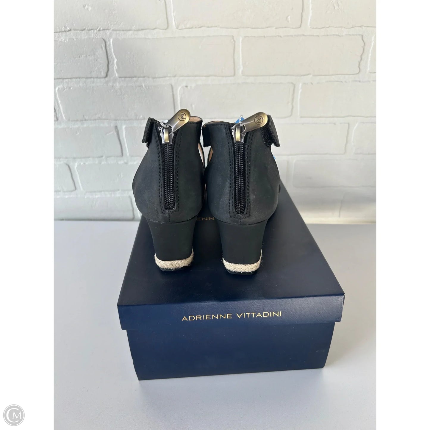 Sandals Heels Wedge By Adrienne Vittadini In Black & Tan, Size: 8.5