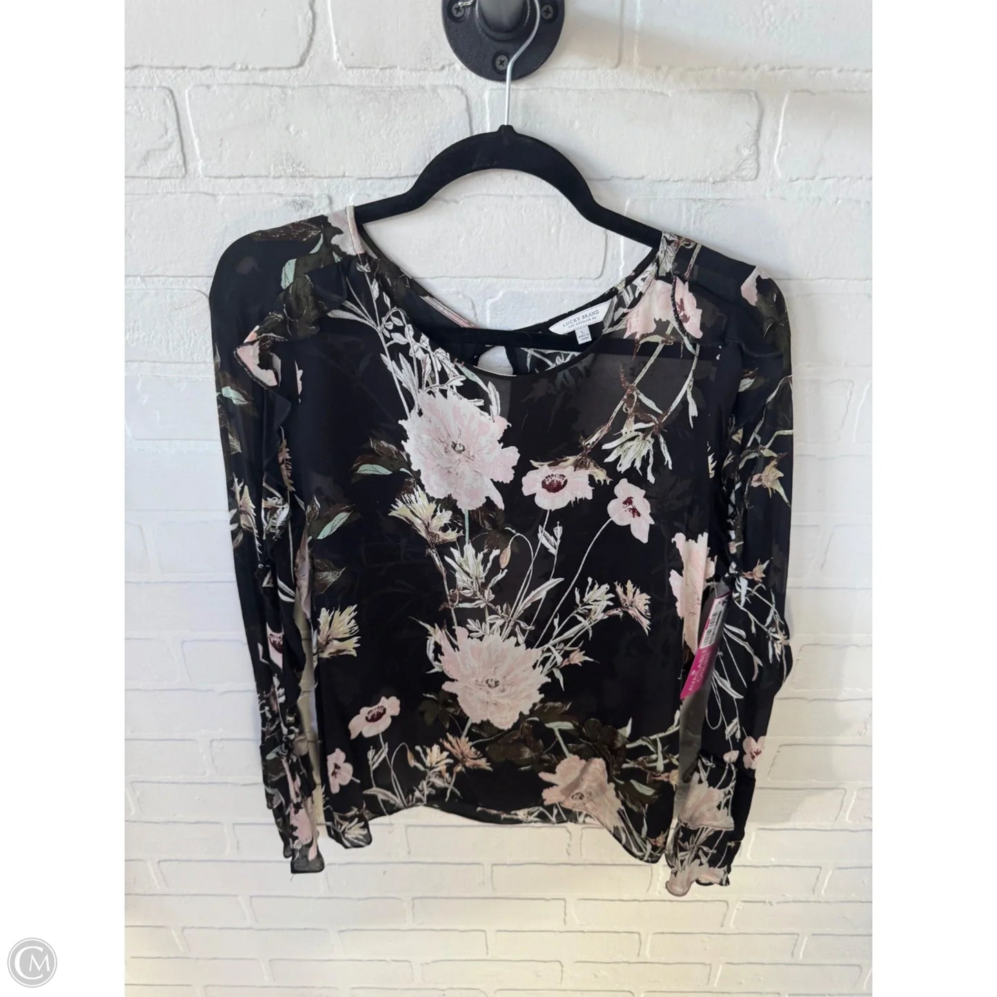 Top Long Sleeve By Lucky Brand In Black & Pink, Size: L