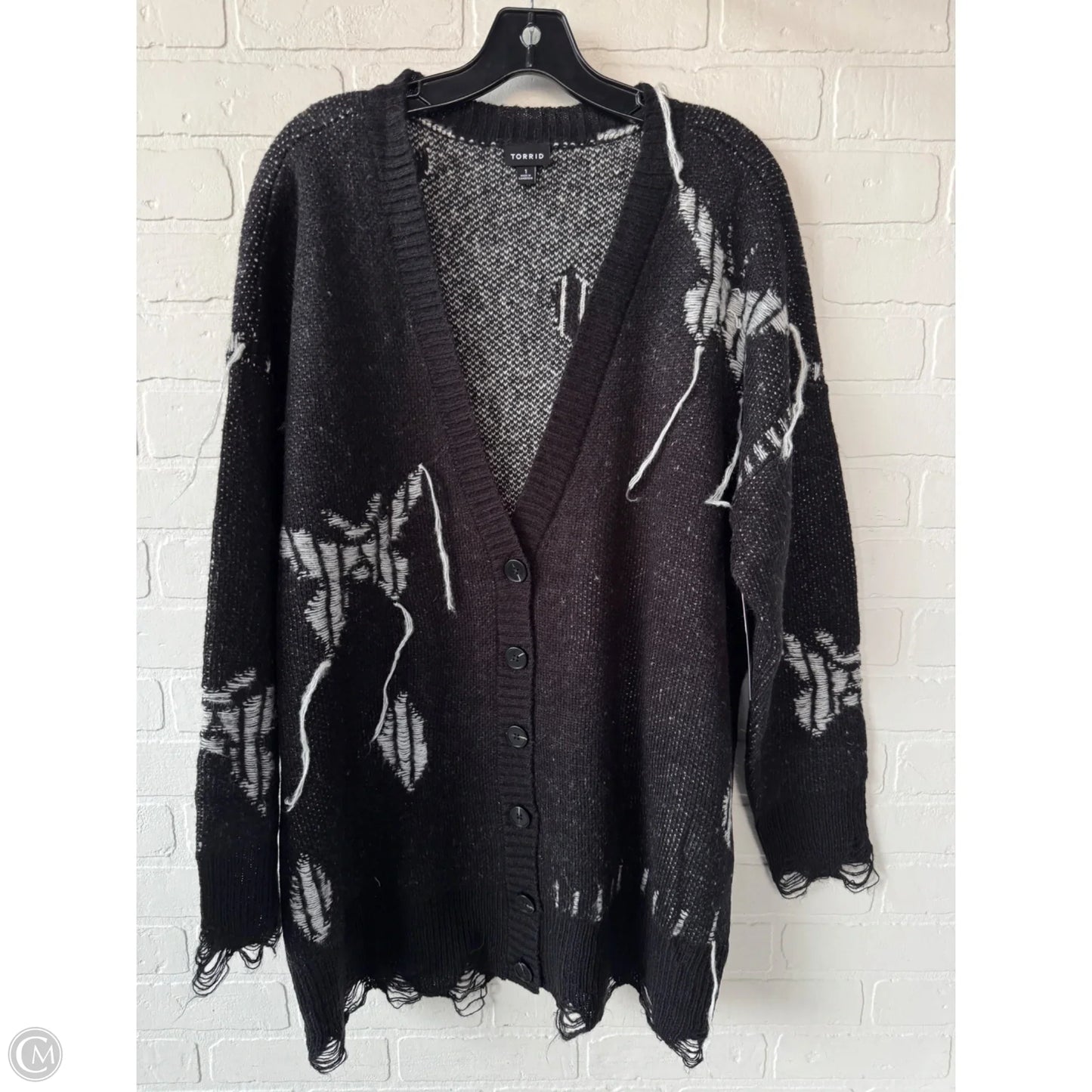 Sweater Cardigan By Torrid In Black & White, Size: 1x