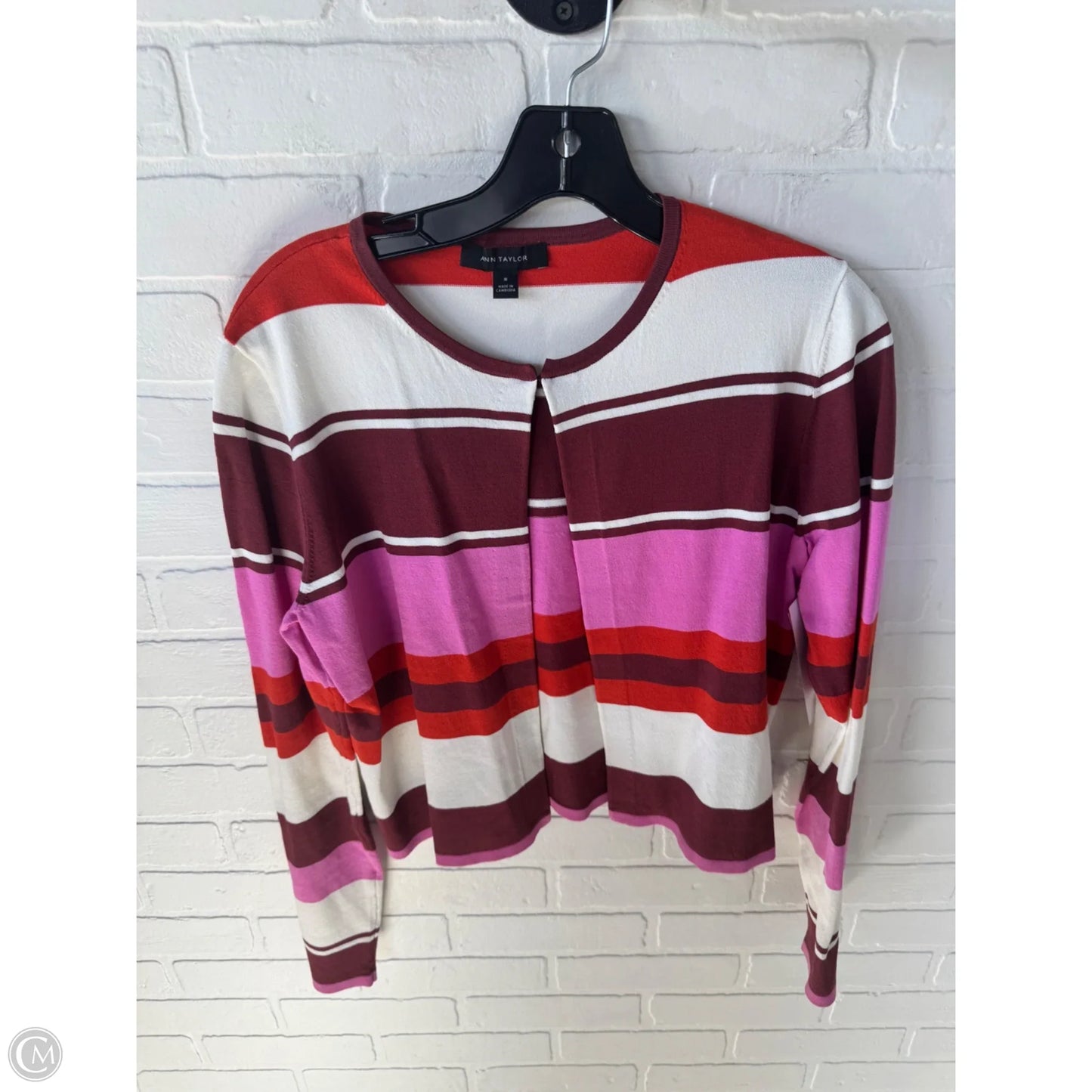 Sweater Cardigan By Ann Taylor In Orange & Pink, Size: M