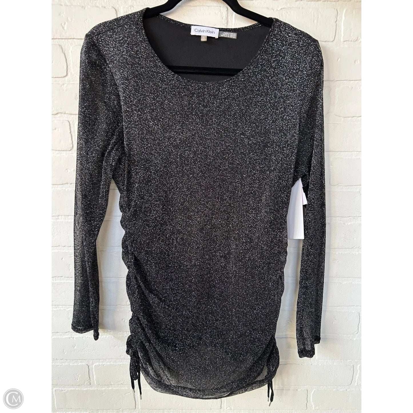 Top Long Sleeve By Calvin Klein In Black & Silver, Size: Xl