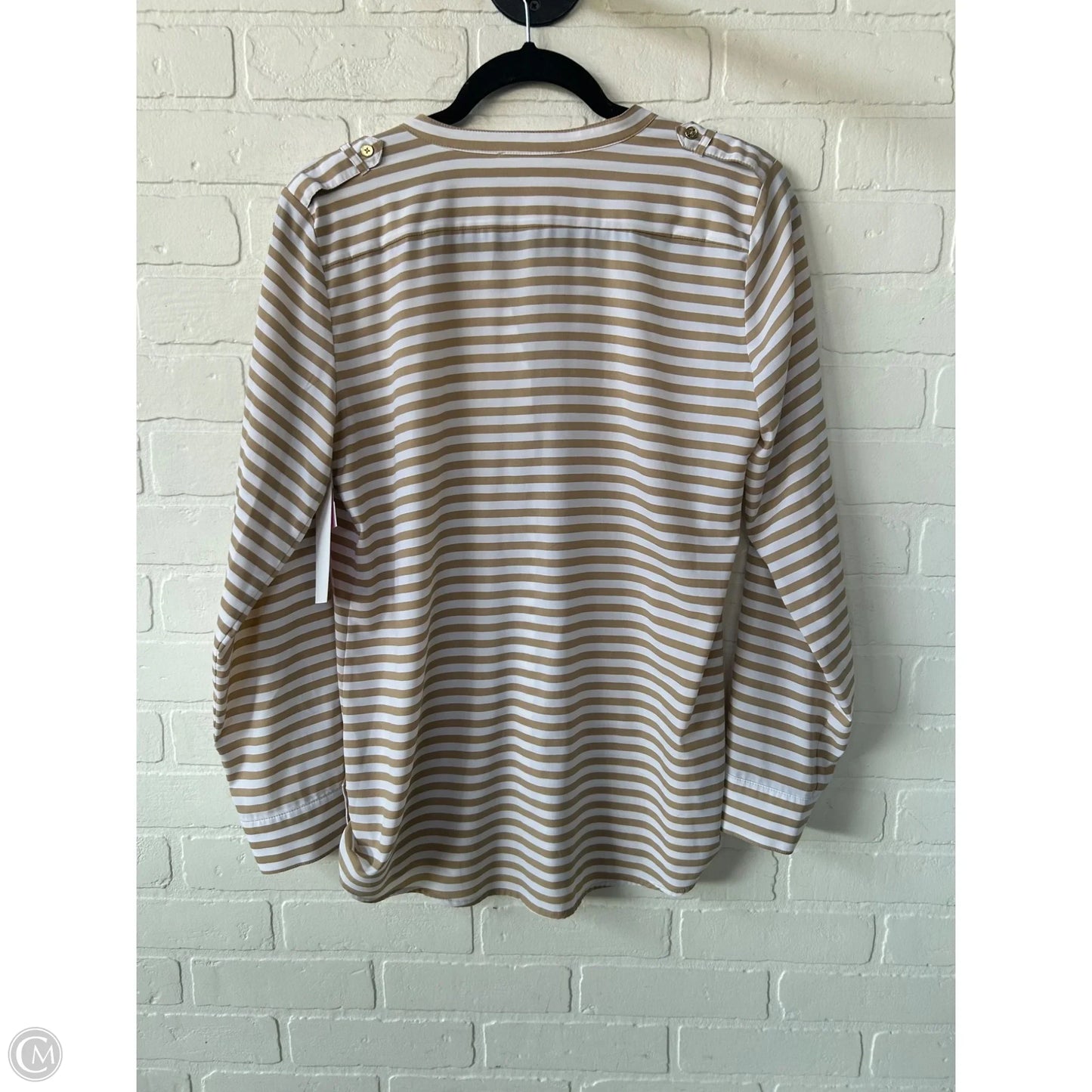 Top Long Sleeve By Calvin Klein In Tan & White, Size: S