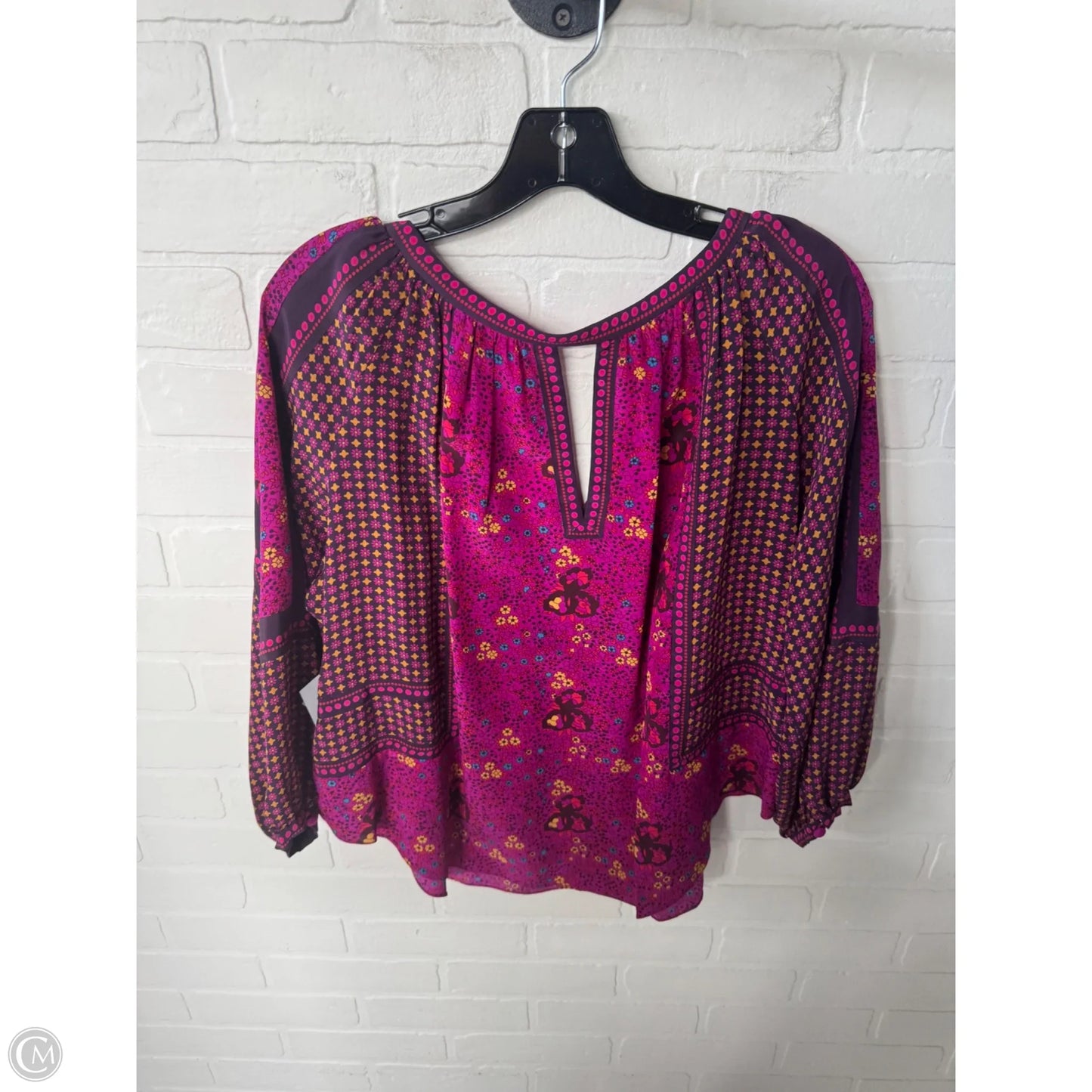 Top 3/4 Sleeve By Rebecca Taylor In Purple & Yellow, Size: M