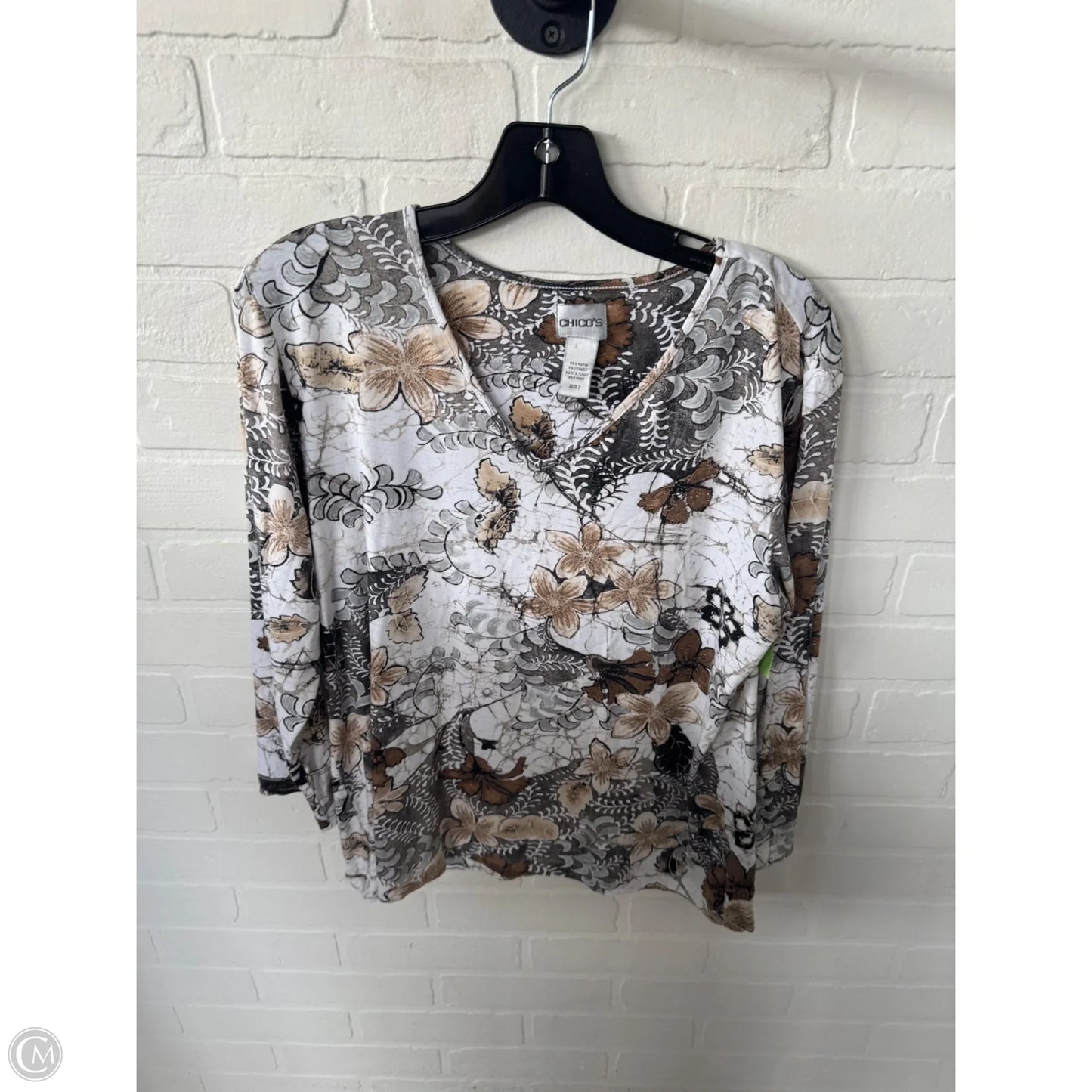Top 3/4 Sleeve By Chicos In Brown & Cream, Size: L