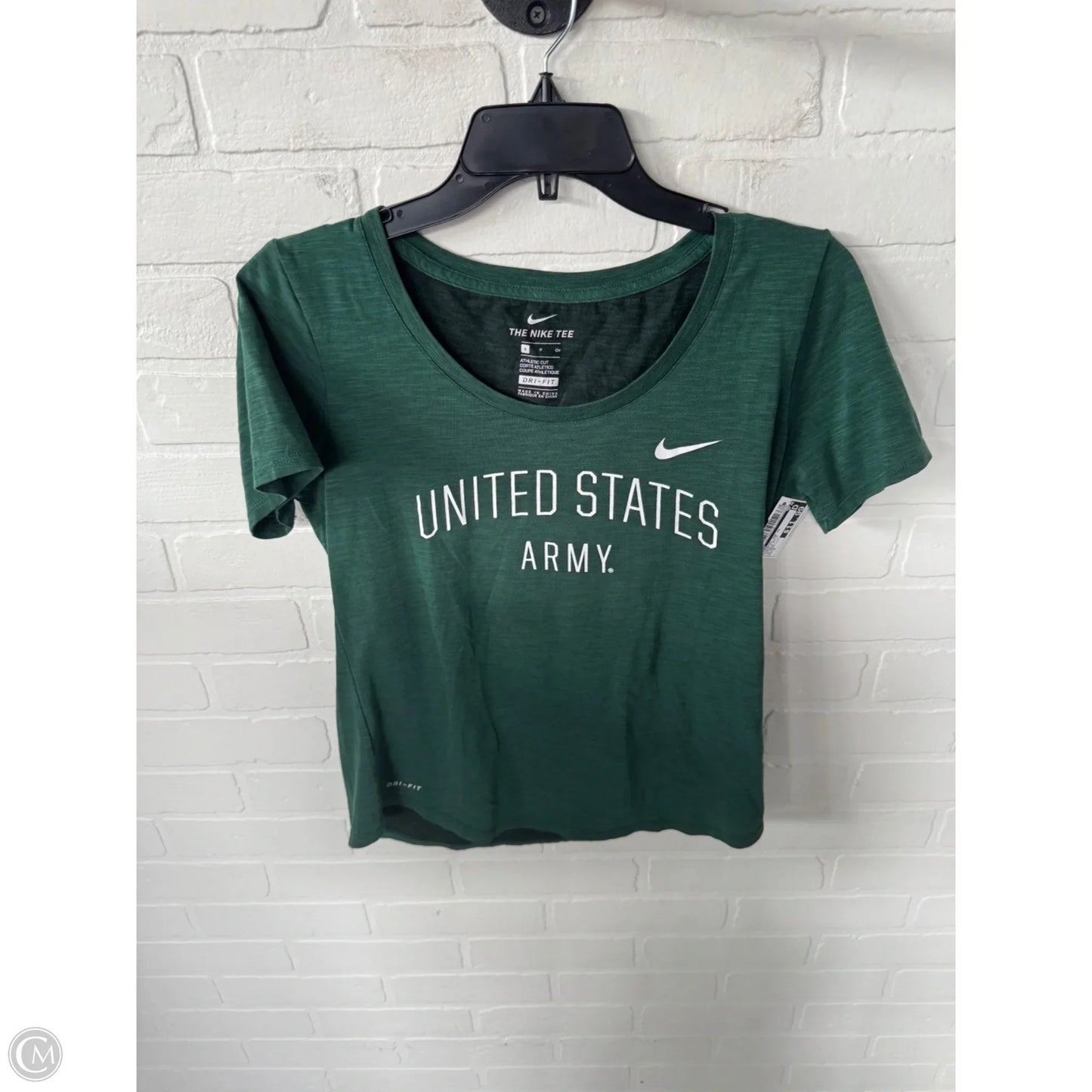 Athletic Top Short Sleeve By Nike In Green & White, Size: S