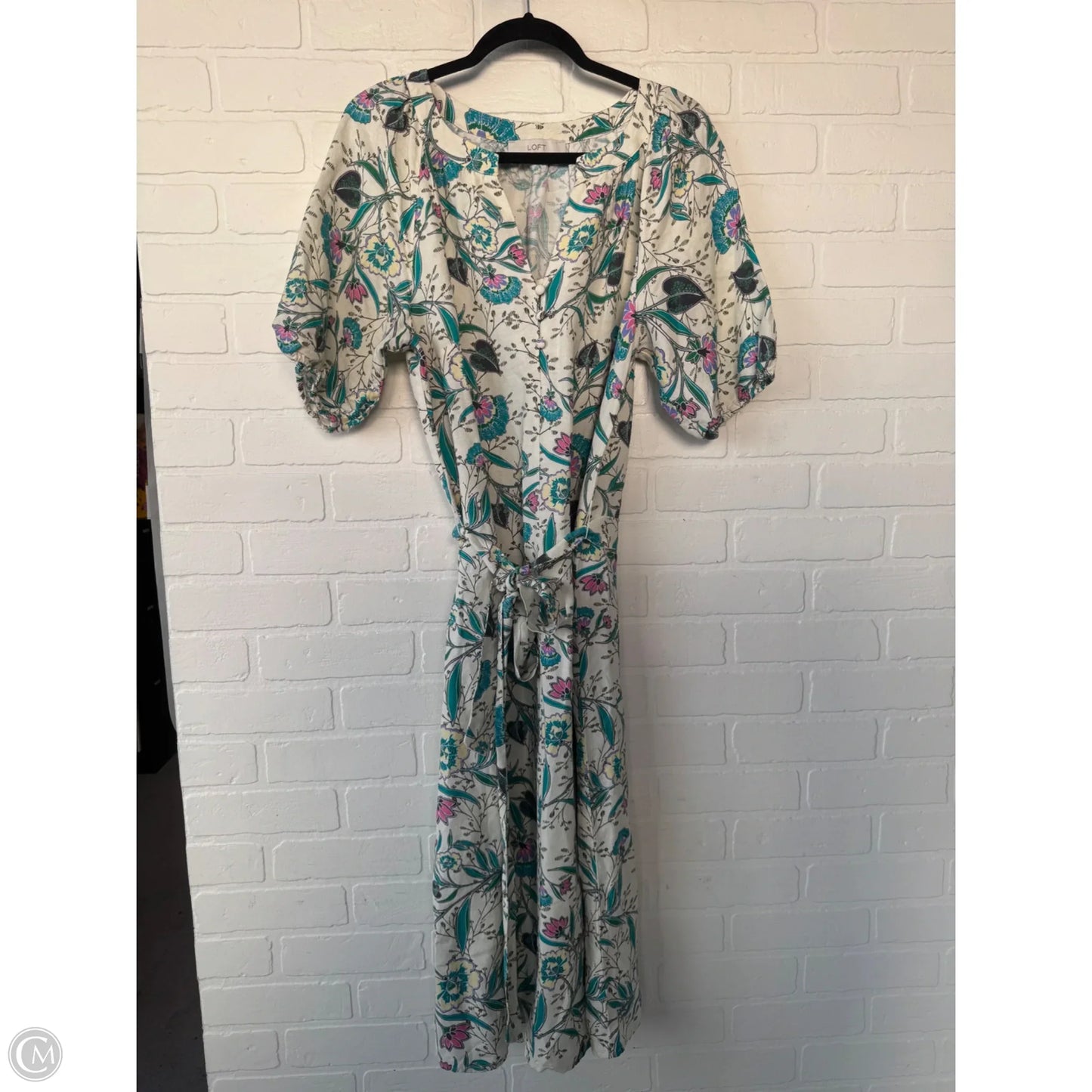 Dress Casual Midi By Loft In Blue & Tan, Size: M