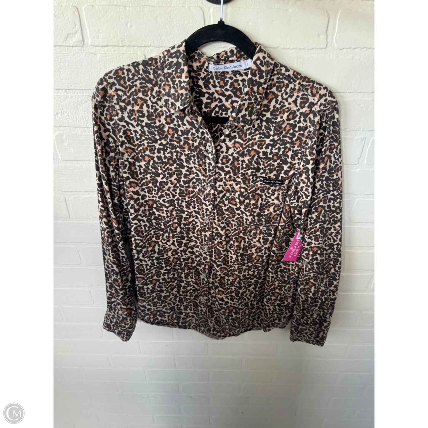 Top Long Sleeve By Calvin Klein In Animal Print, Size: S