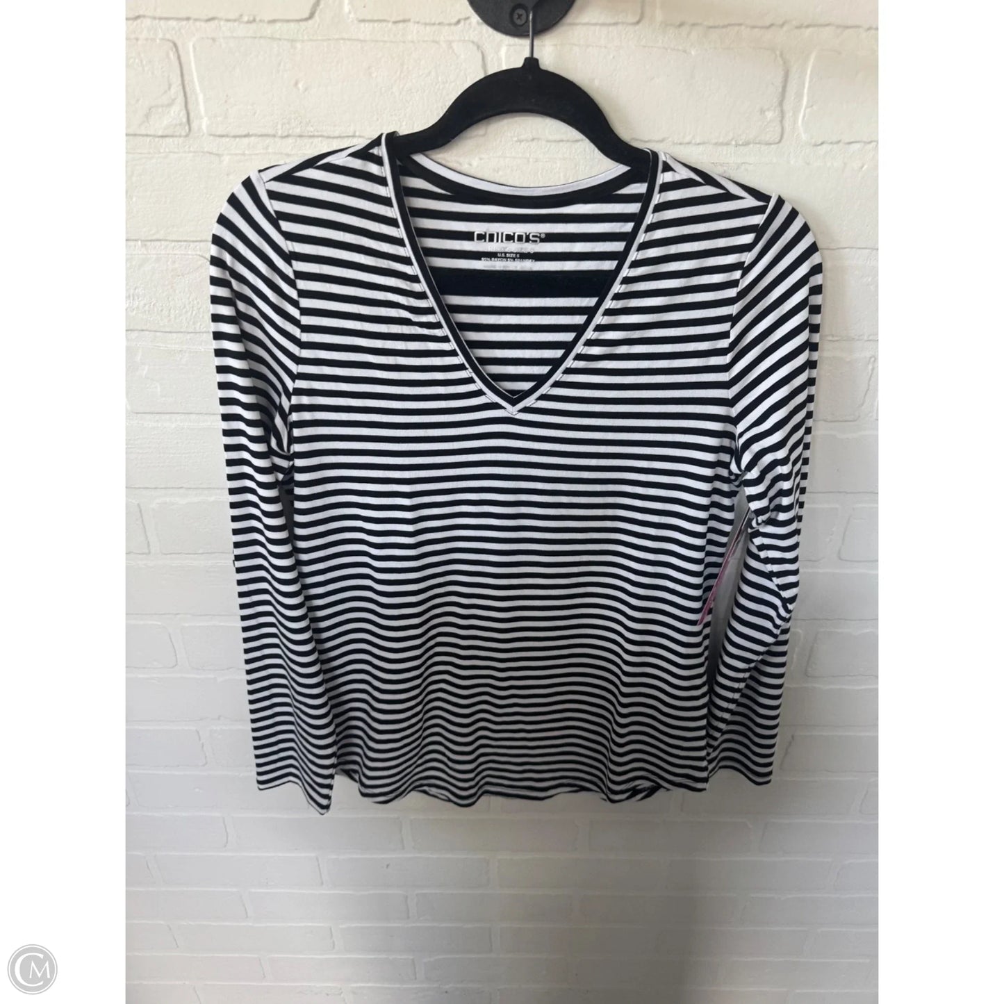 Top Long Sleeve Basic By Chicos In Black & White, Size: S