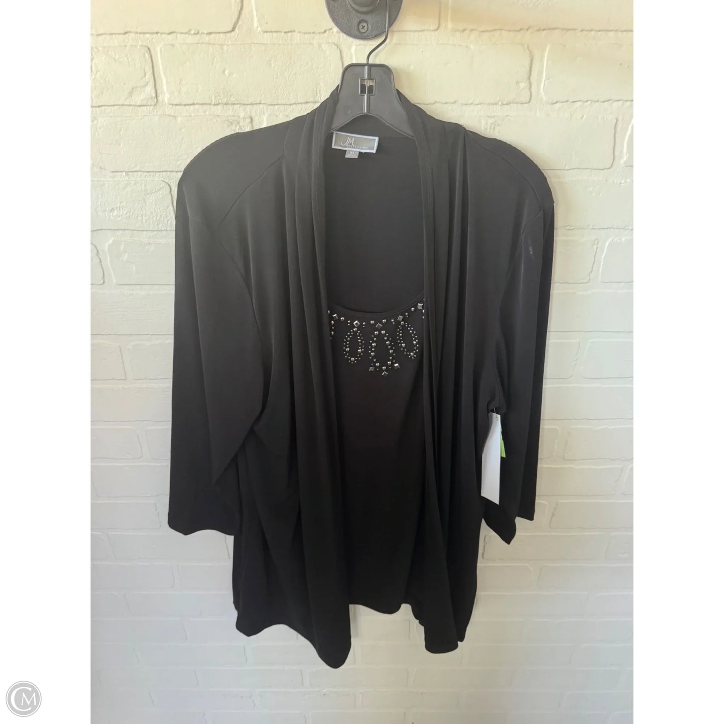 Top Long Sleeve By Jm Collections In Black & Silver, Size: Xl