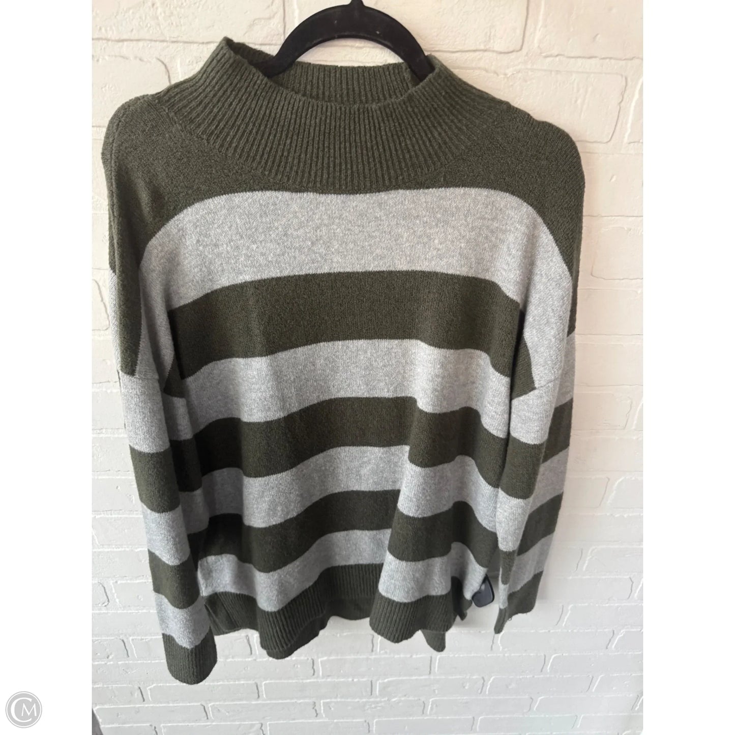Sweater By Loft In Green & Grey, Size: L