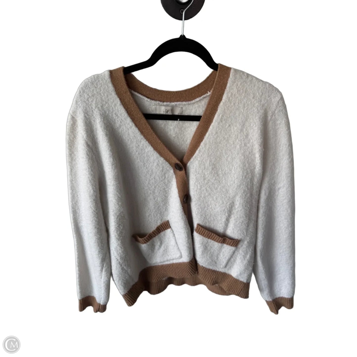 Sweater Cardigan By Loft In Brown & Cream, Size: Xl