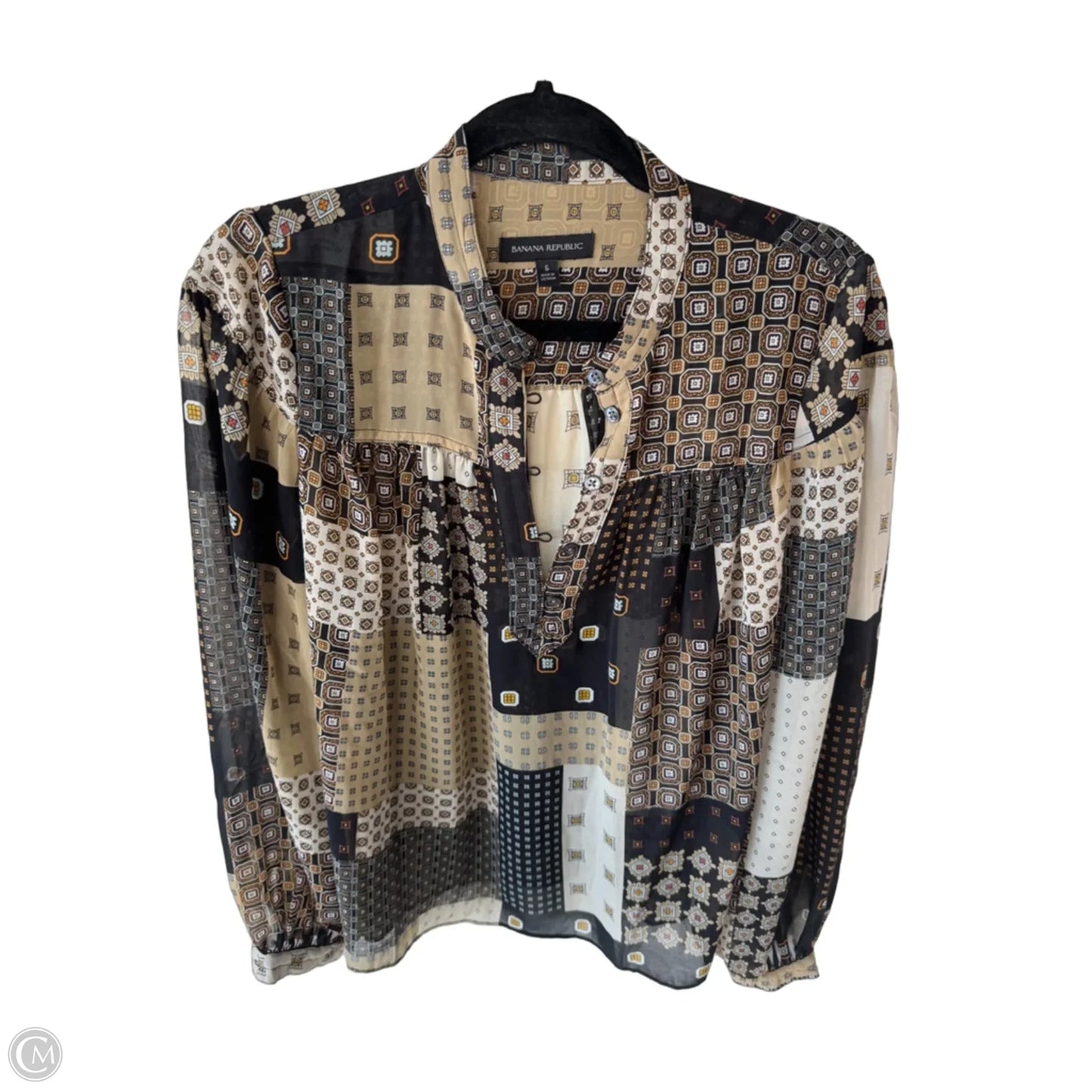 Top Long Sleeve By Banana Republic In Black & Brown, Size: S