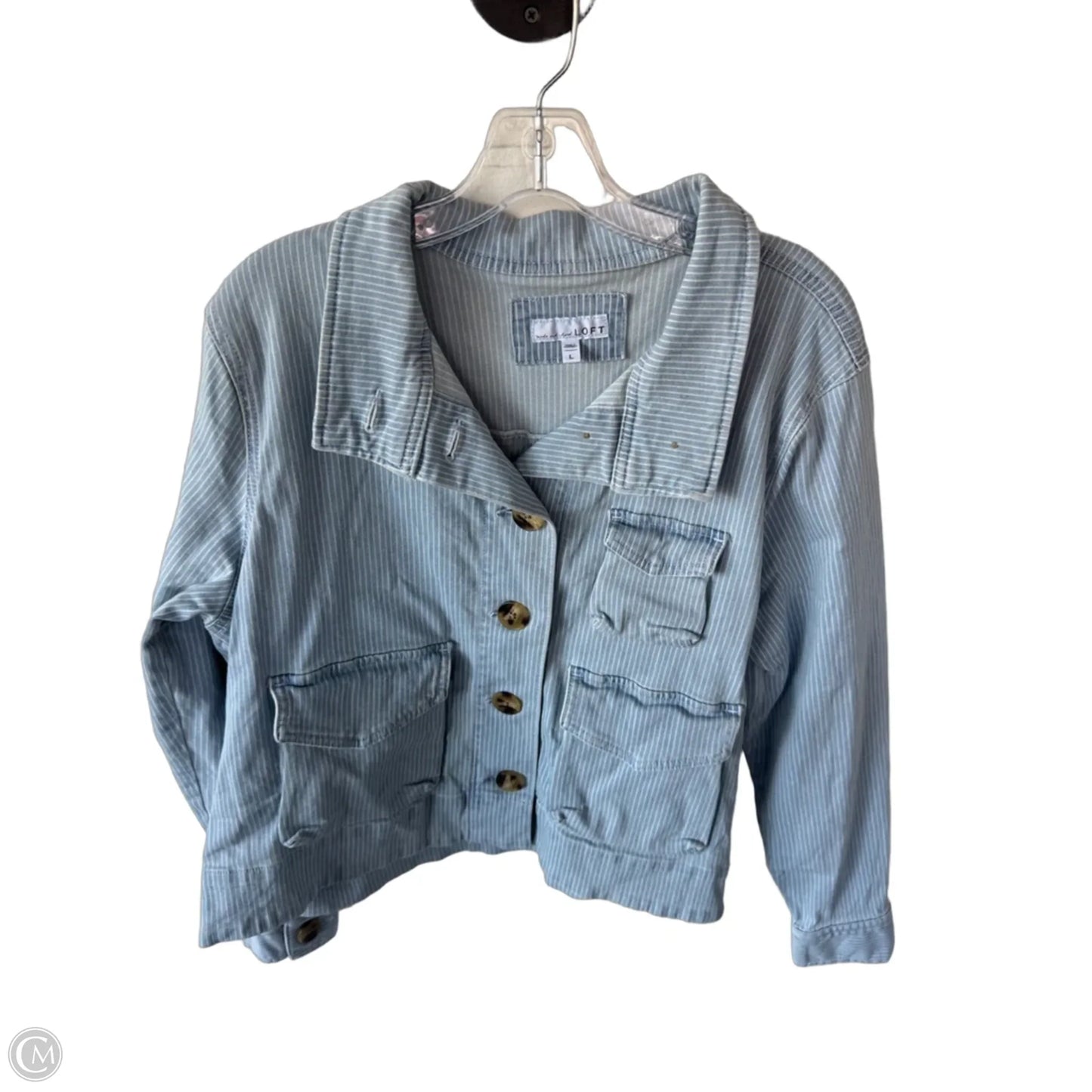 Jacket Denim By Loft In Blue & White, Size: L