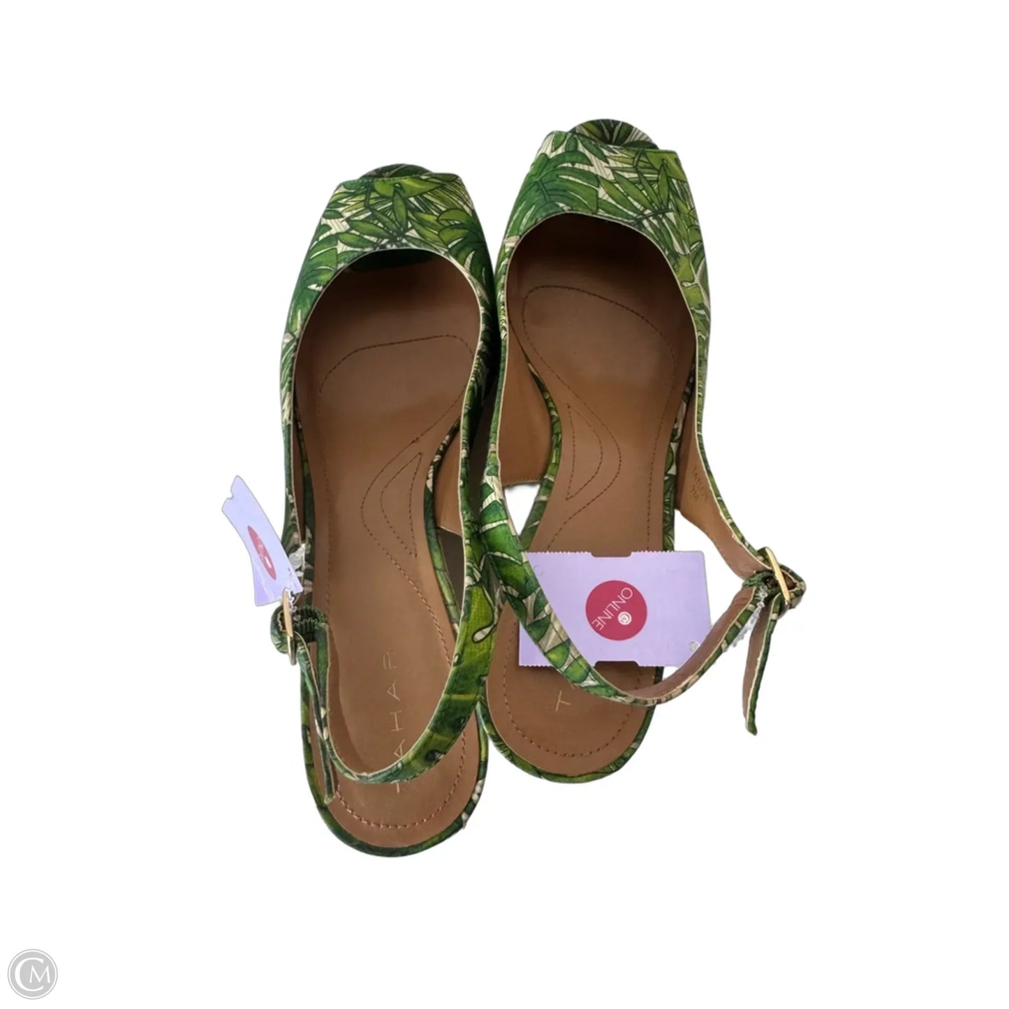 Sandals Heels Stiletto By Tahari In Green & Tan, Size: 9