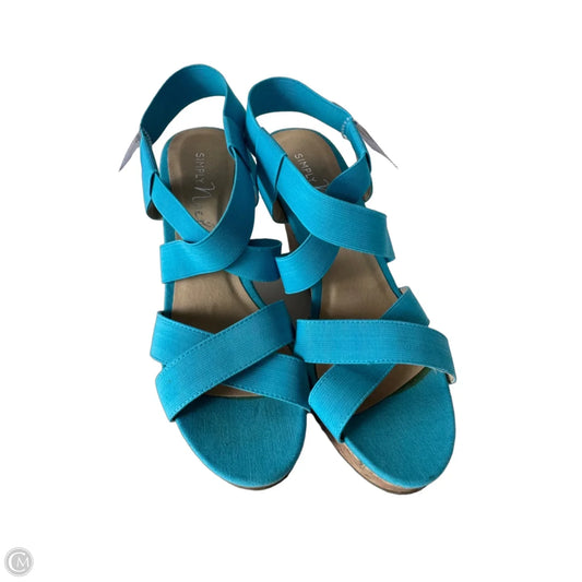 Sandals Heels Wedge By Simply Noelle In Blue & Tan, Size: 10