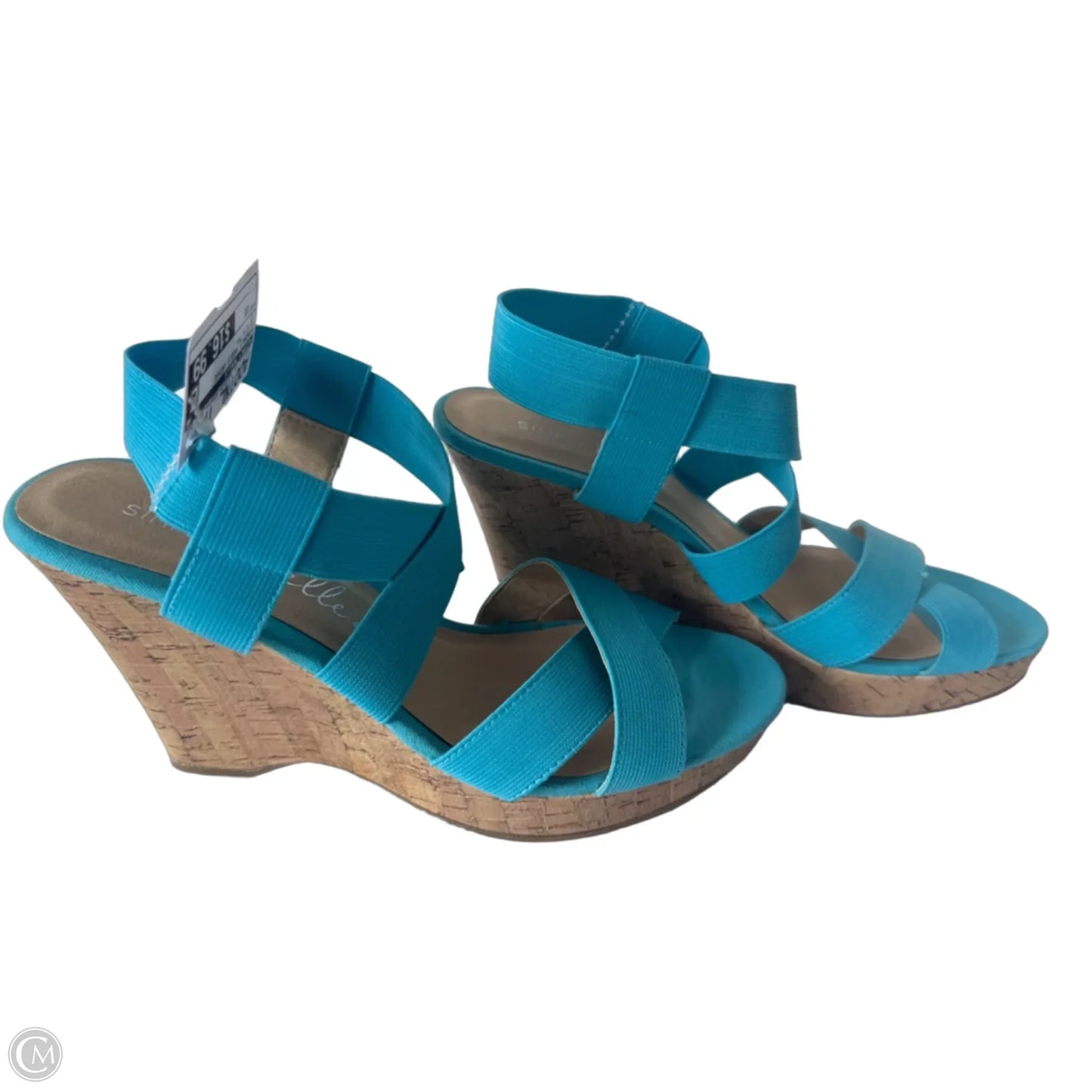 Sandals Heels Wedge By Simply Noelle In Blue & Tan, Size: 10