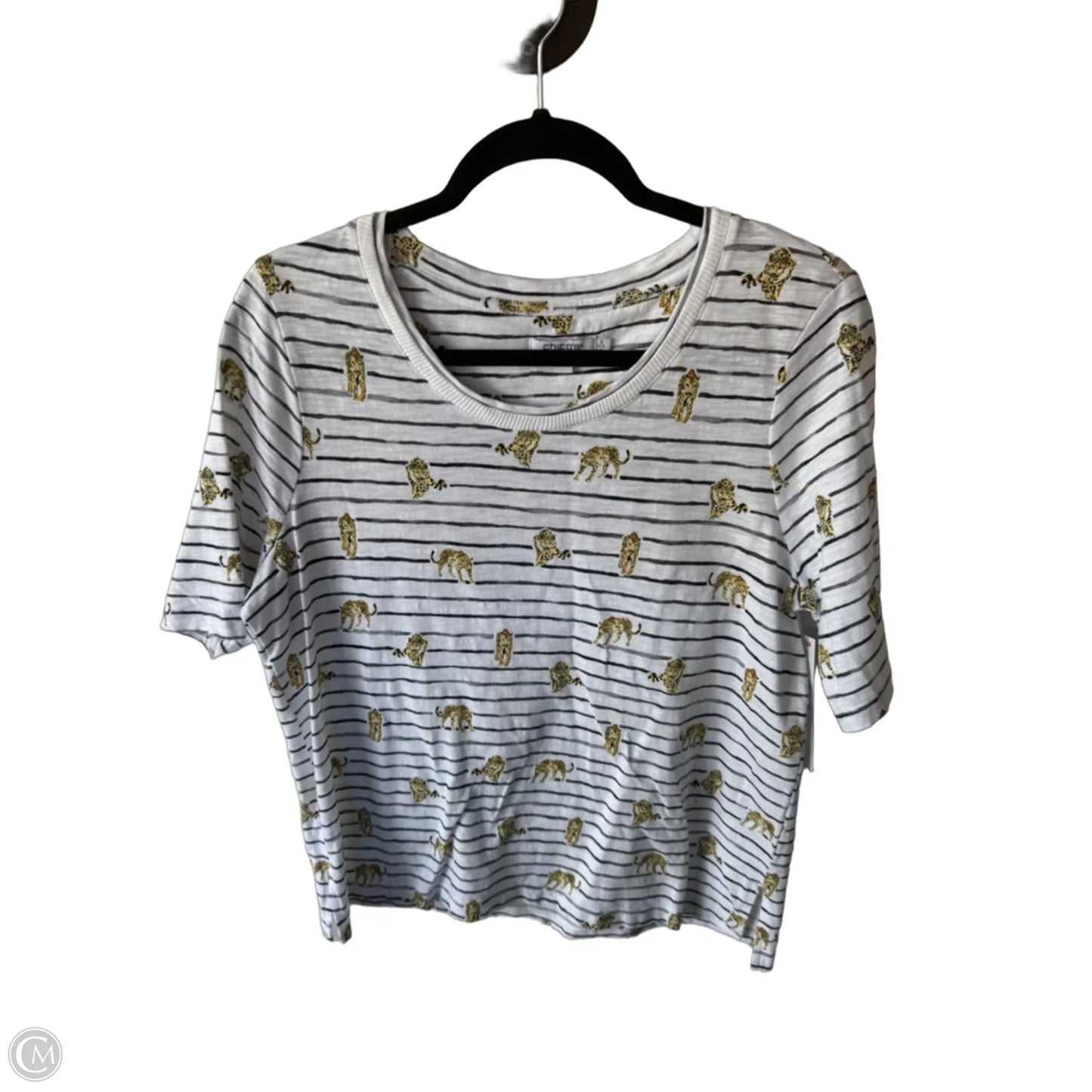 Top Short Sleeve By Chicos In Grey & White, Size: L