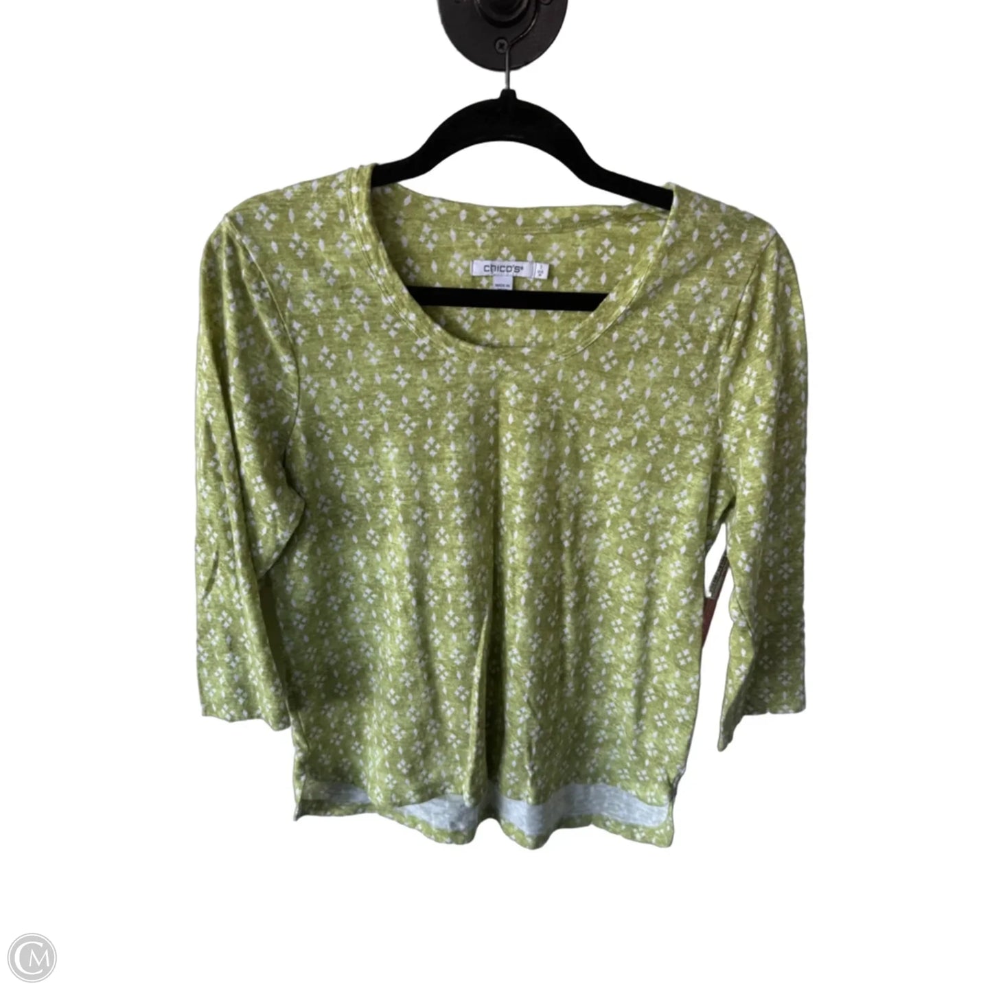 Top 3/4 Sleeve Basic By Chicos In Green & White, Size: M