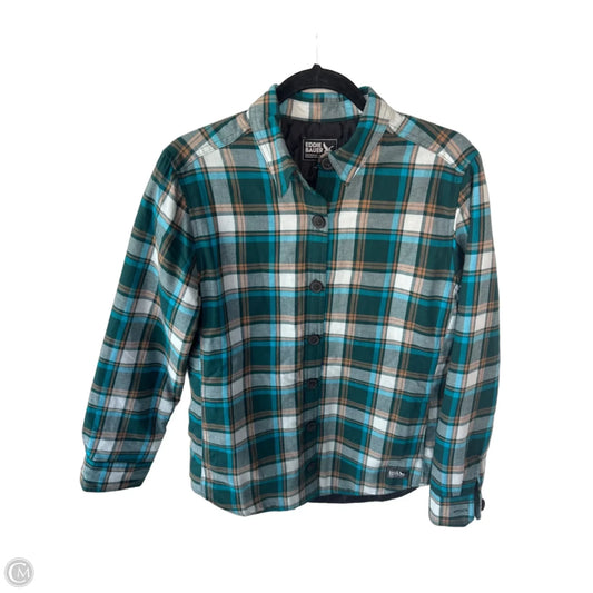 Jacket Shirt By Eddie Bauer In Blue & Green, Size: S