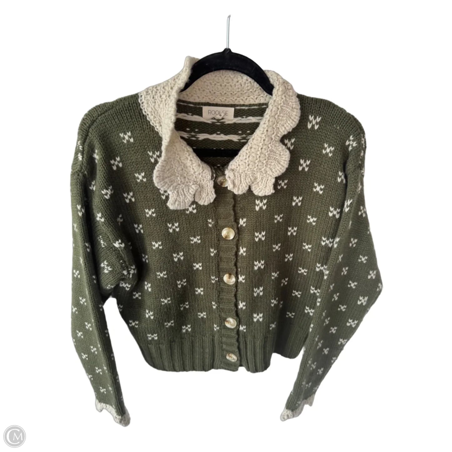 Sweater Cardigan By Roolee In Green & White, Size: S
