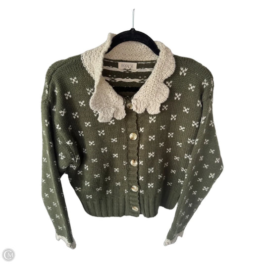Sweater Cardigan By Roolee In Green & White, Size: S