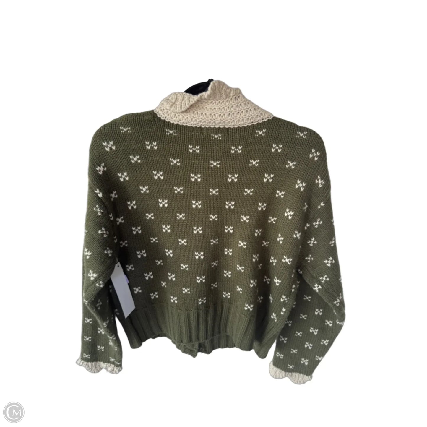 Sweater Cardigan By Roolee In Green & White, Size: S