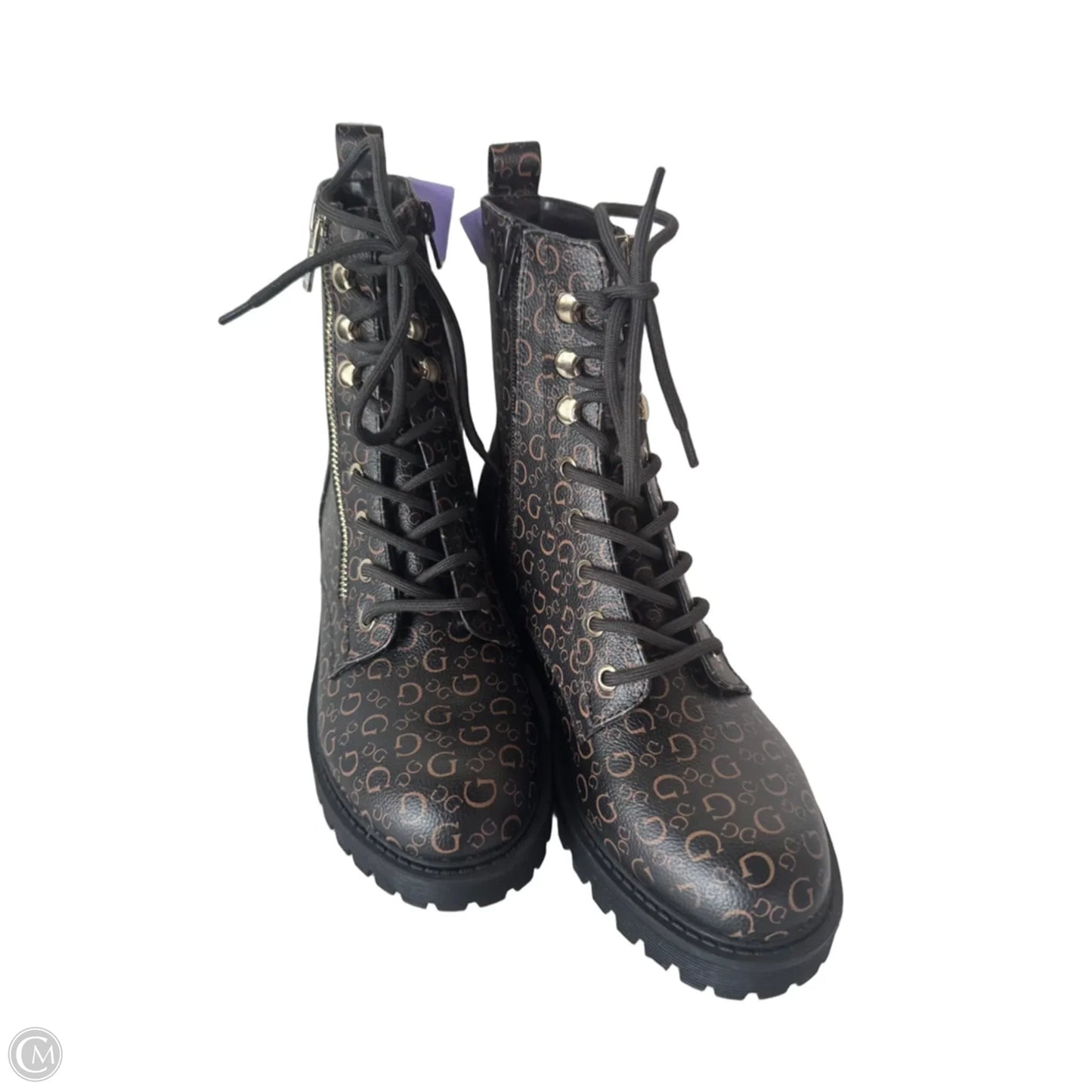 Boots Ankle Flats By Guess In Black & Brown, Size: 8
