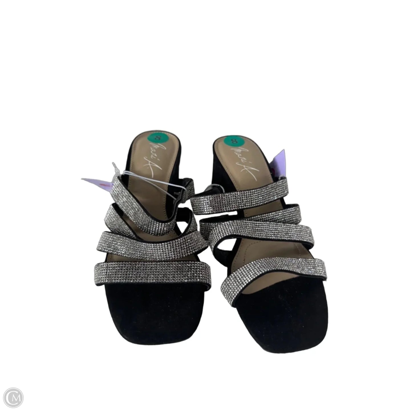 Sandals Heels Block By Clothes Mentor In Black & Silver, Size: 8