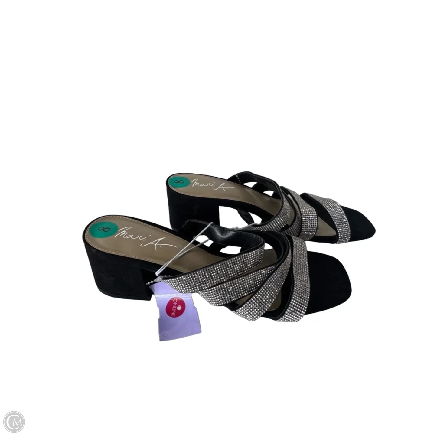 Sandals Heels Block By Clothes Mentor In Black & Silver, Size: 8