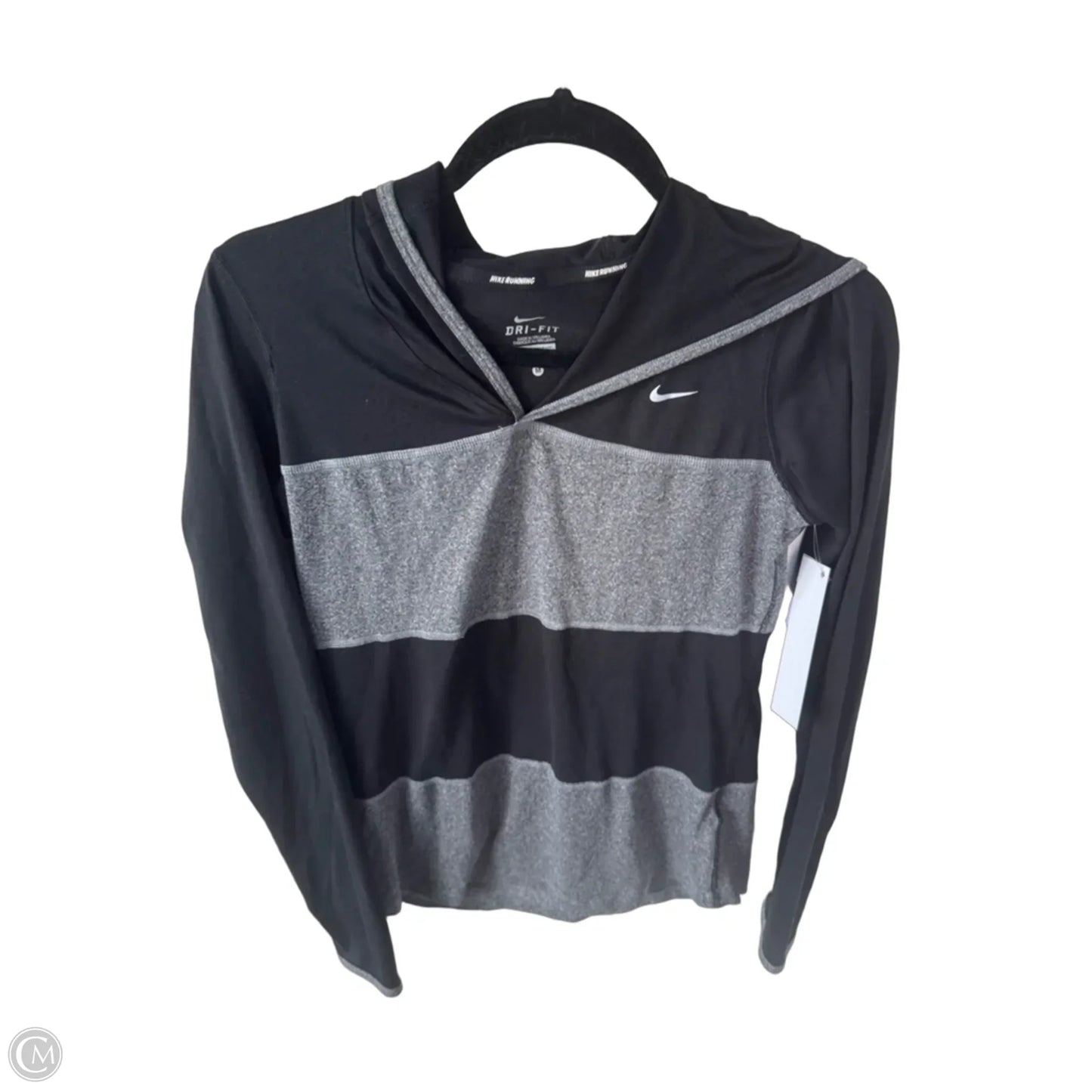 Athletic Top Long Sleeve Hoodie By Nike In Black & Grey, Size: M