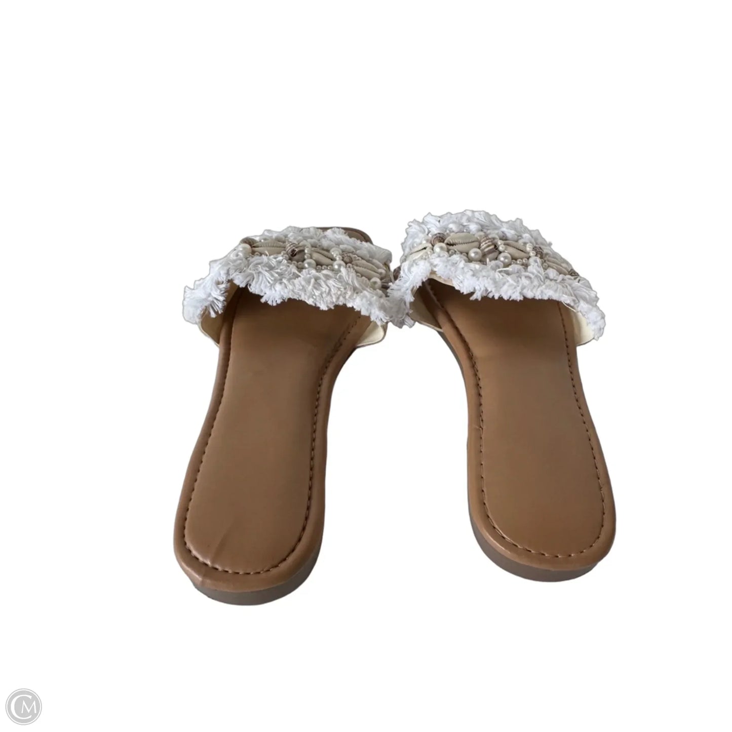 Sandals Flats By Clothes Mentor In Tan & White, Size: 8.5
