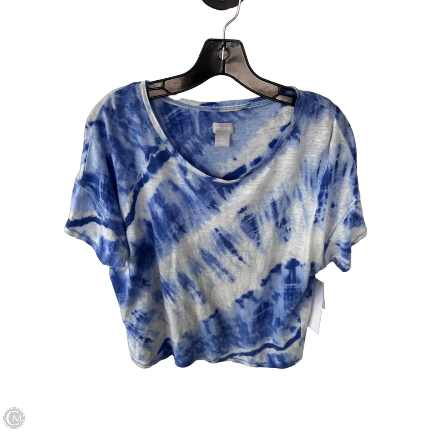 Top Short Sleeve By Chicos In Blue & White, Size: L