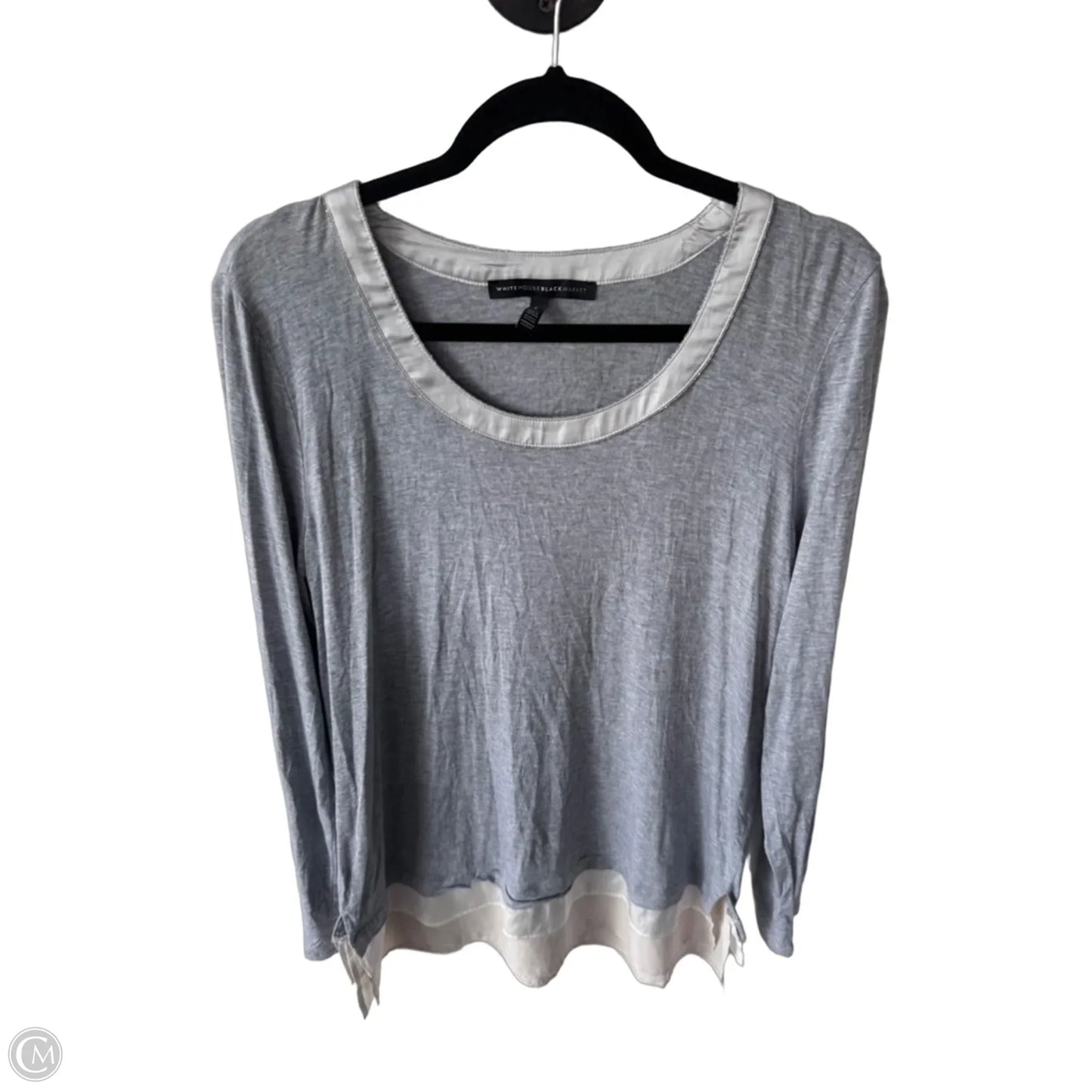Top Long Sleeve By White House Black Market In Grey & White, Size: L