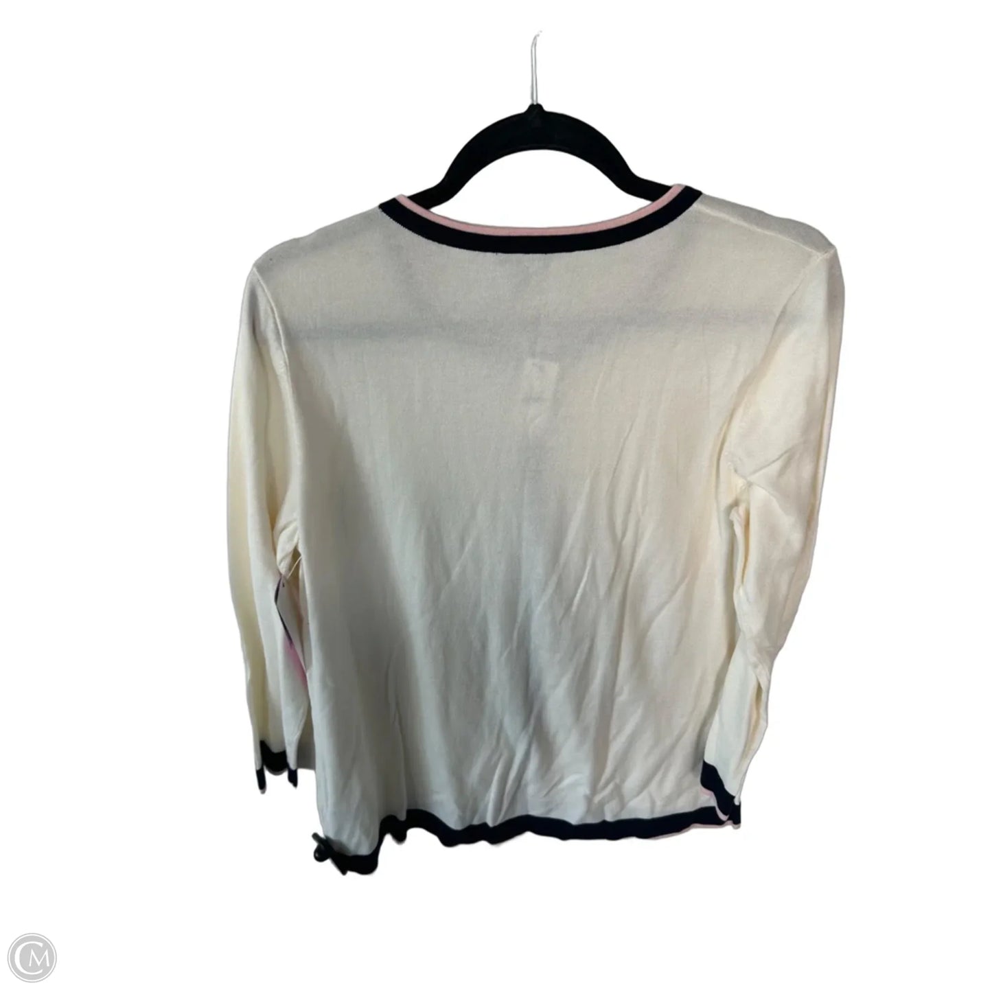 Sweater Cardigan By Talbots In Blue & Cream, Size: L