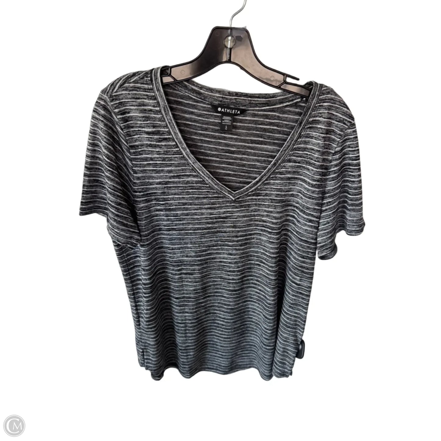 Athletic Top Short Sleeve By Athleta In Black & White, Size: L