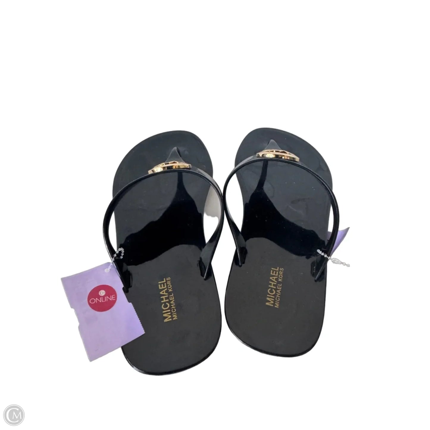 Sandals Flip Flops By Michael By Michael Kors In Black & Gold, Size: 9