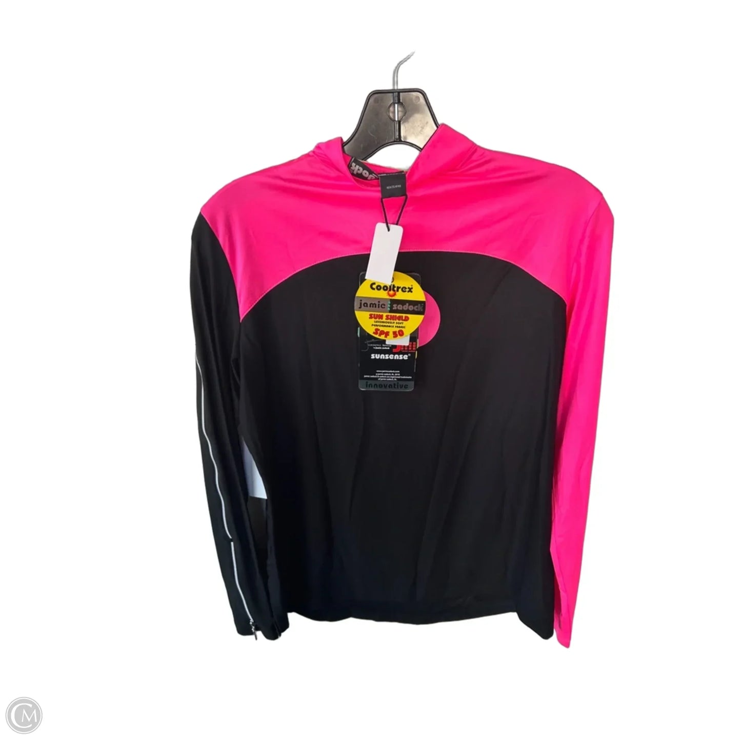 Athletic Top Long Sleeve Collar By Jamie Sadock In Black & Pink, Size: M