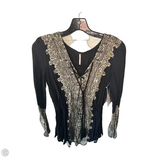 Top Long Sleeve By Free People In Black & Green, Size: Xs
