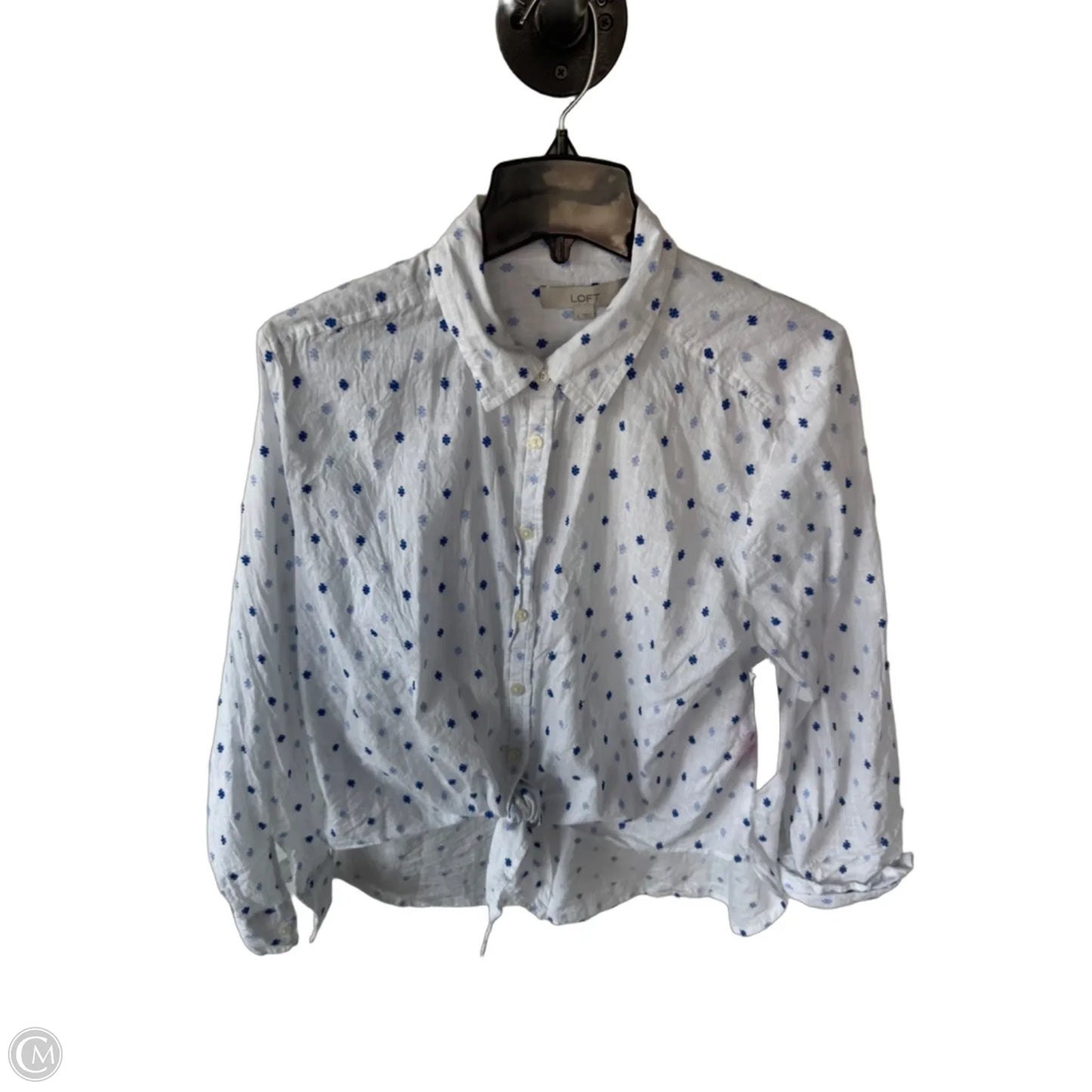 Top Long Sleeve By Loft In Blue & White, Size: L
