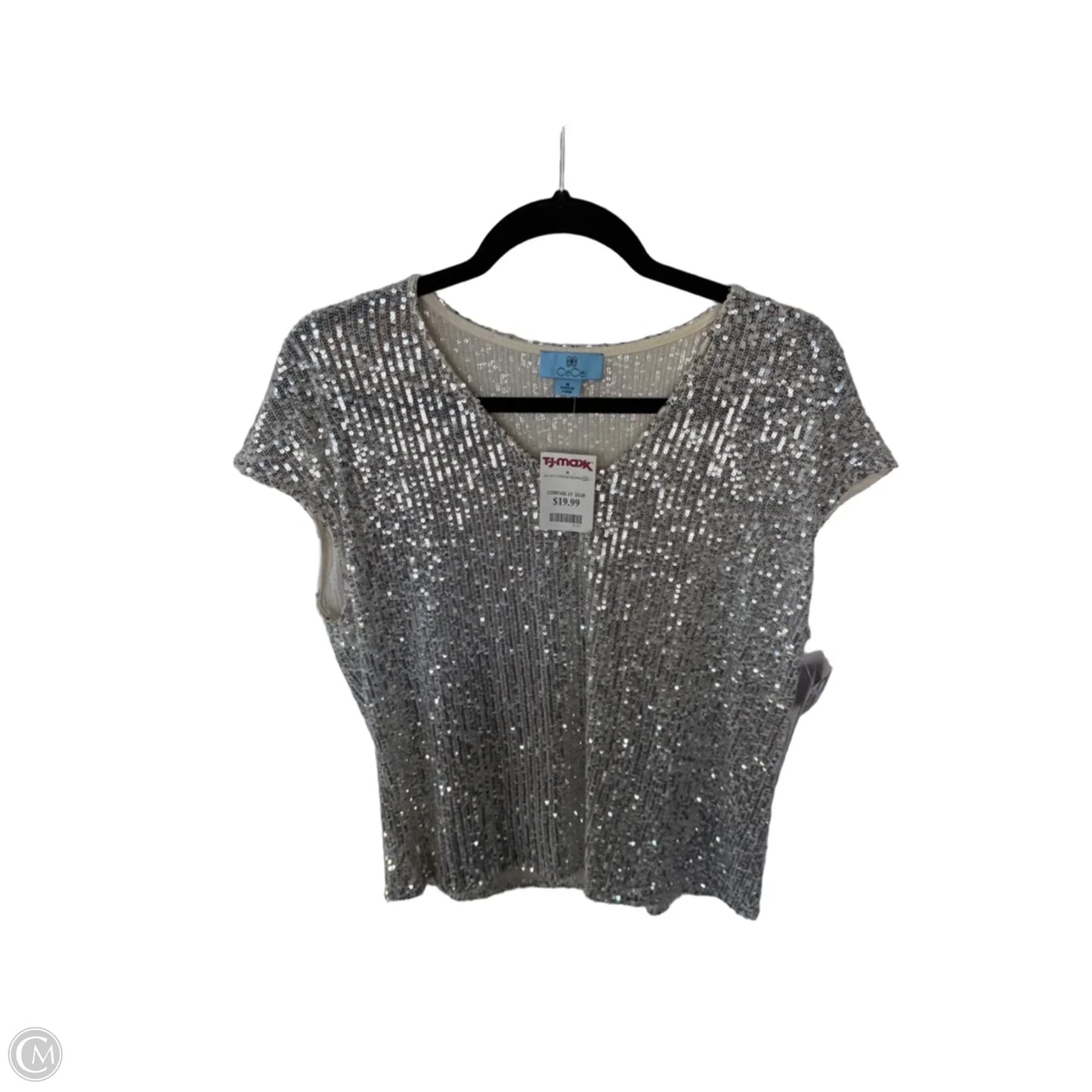 Top Sleeveless By Cece In Cream & Silver, Size: M