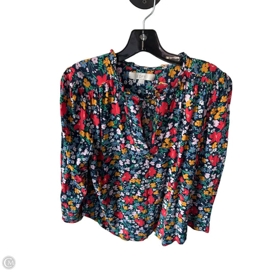 Top 3/4 Sleeve By Loft In Blue & Red, Size: M