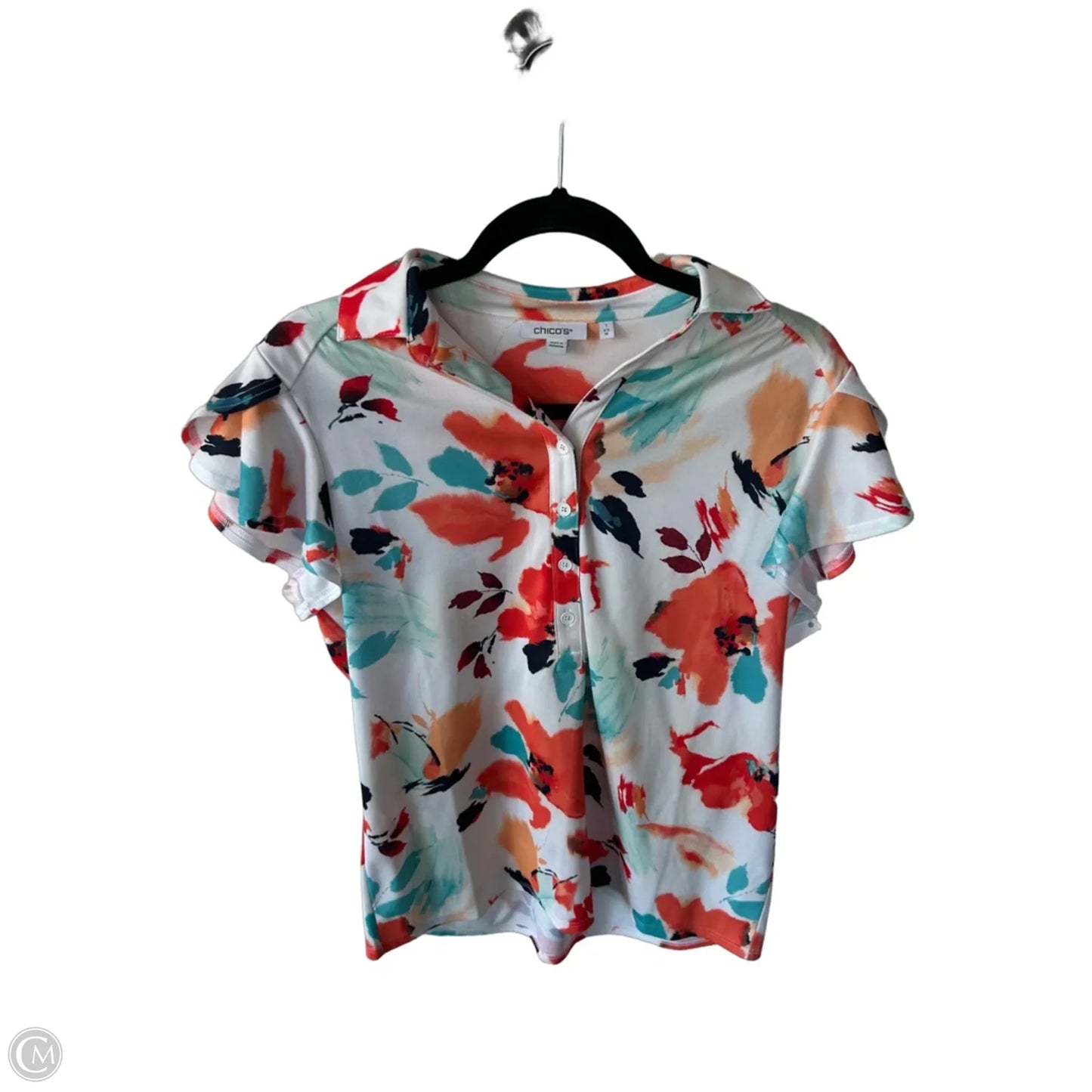 Top Short Sleeve By Chicos In Blue & Orange, Size: M