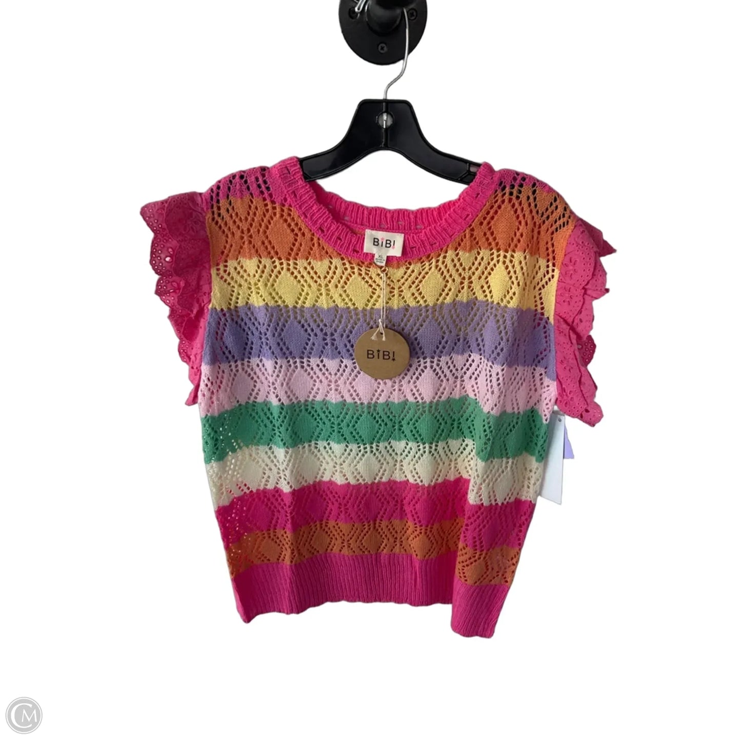 Sweater Short Sleeve By Bibi In Pink & Yellow, Size: Xl