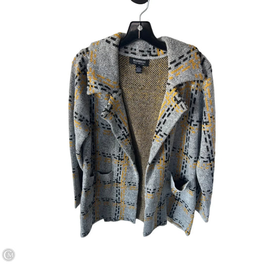 Sweater Cardigan By Madison In Grey & Yellow, Size: Xl