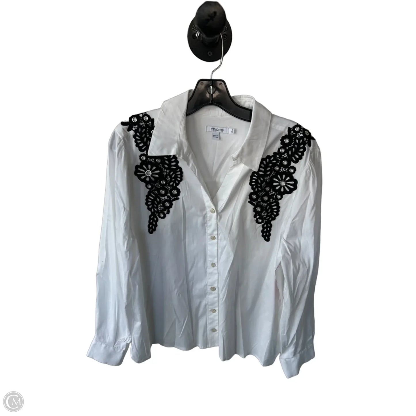 Top Long Sleeve By Chicos In Black & White, Size: Xl
